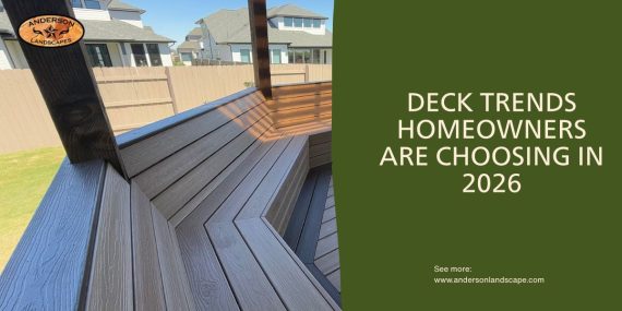 Modern composite deck with pergola and outdoor seating showcasing 2026 deck trends in Austin, TX